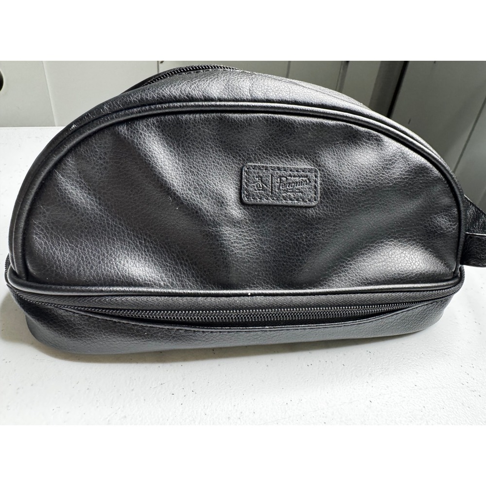 Original Penguin Mens Black Pebbled Faux Leather Dopp Kit Toiletry Travel Bag